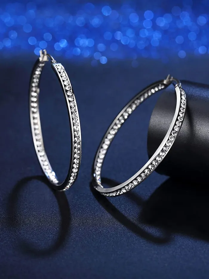 Yellow Chimes Rings Yellow Chimes Earrings for Women Fashion White Crystal Hoops Rhodium Plated Silver Big Hoops Earrings for Girls Birthday Gift for Girls Women Anniversary Gift for Wife
