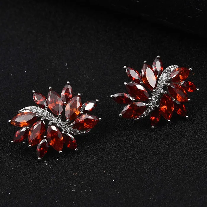 Yellow Chimes Rings Yellow Chimes Elegant Latest Fashion Silver Toned Red Studded Crystal Floral Design Stud Earrings for Women and Girls medium