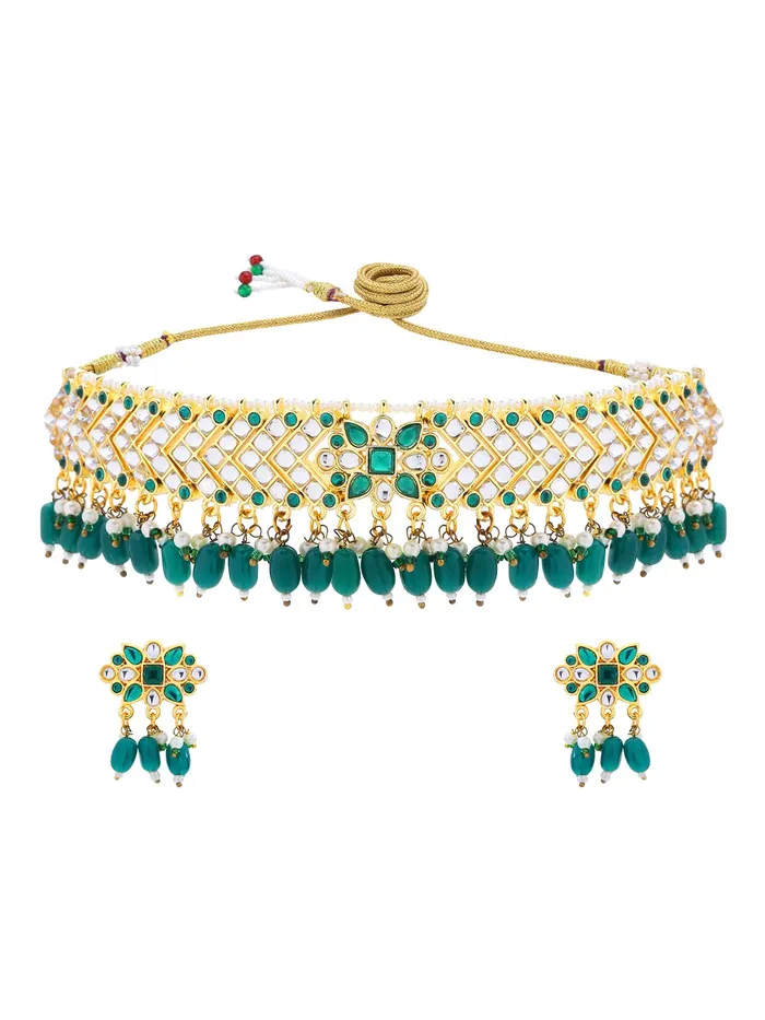 Yellow Chimes Rings Yellow Chimes Ethnic Handcrafted Kundan Jewellery Set Gold Plated Traditional Choker Necklace Set for women Girls Green Golden Yellow Chimes Rings Yellow Chimes Ethnic Handcrafted Kundan Jewellery Set Gold Plated Traditional Choker Necklace Set for women Girls Green Golden