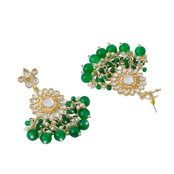 Yellow Chimes Rings Yellow Chimes Jewellery Set for Women and Girls Traditional Kundan Necklaces Set Gold Plated Green Beads Drop Kundan Set Birthday Gift for girls and women Anniversary Gift for Wife