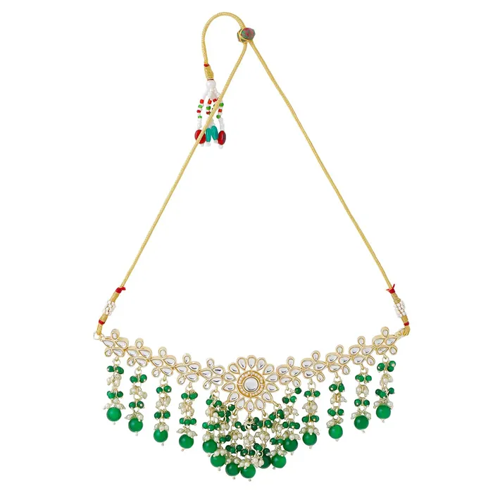 Yellow Chimes Rings Yellow Chimes Jewellery Set for Women and Girls Traditional Kundan Necklaces Set Gold Plated Green Beads Drop Kundan Set Birthday Gift for girls and women Anniversary Gift for Wife