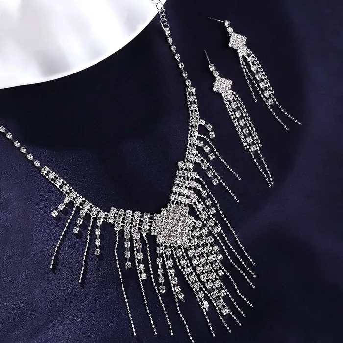 Yellow Chimes Rings Yellow Chimes Jewellery Set For Women Silver Toned Drop Chain Designed Necklace Set With Earring For Women and Girls
