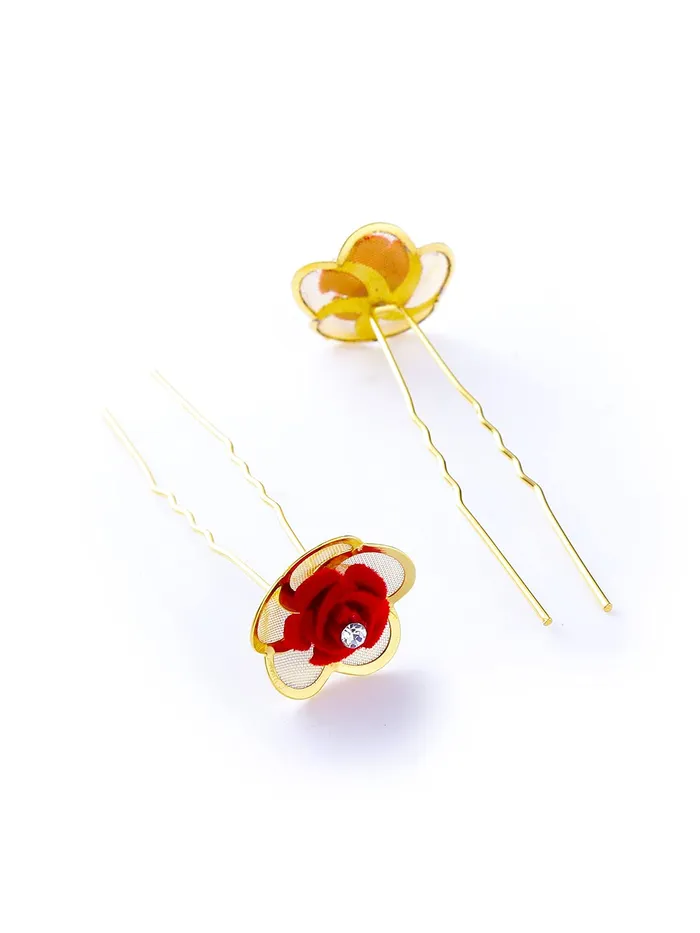 Yellow Chimes Rings Yellow Chimes Juda Pin for Women Comb Pin Set of 12 Pcs Rose Juda Pins For Girls and Hair Comb Pin Bun Decoratie Pearl Comb Pin Hair Accessories