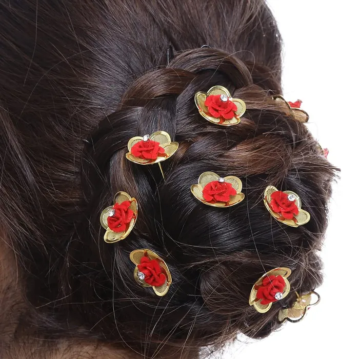 Yellow Chimes Rings Yellow Chimes Juda Pin for Women Comb Pin Set of 12 Pcs Rose Juda Pins For Girls and Hair Comb Pin Bun Decoratie Pearl Comb Pin Hair Accessories