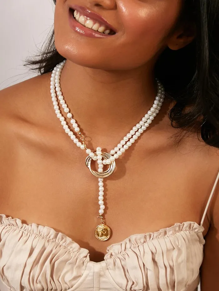 Yellow Chimes Rings Yellow Chimes Necklace For Women Pearl Beaded Elegant Knot Designed NeckPiece For Women and Girls