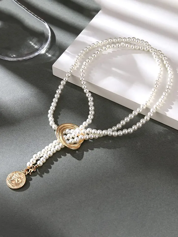 Yellow Chimes Rings Yellow Chimes Necklace For Women Pearl Beaded Elegant Knot Designed NeckPiece For Women and Girls