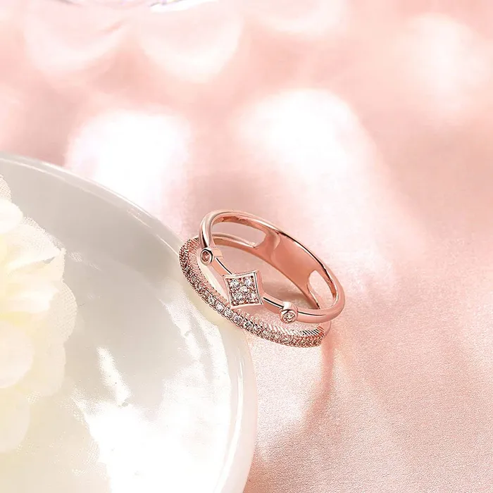 Yellow Chimes Rings Yellow Chimes Rings for Women Rose gold plated White Crystal Stoned Stainless Steel metal Band Designed Ring for women and girlsSize 6