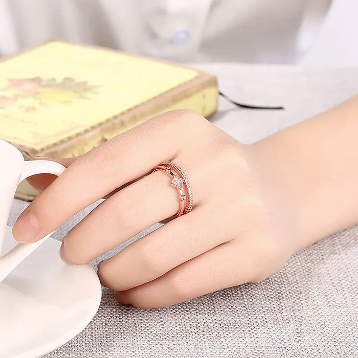 Yellow Chimes Rings Yellow Chimes Rings for Women Rose gold plated White Crystal Stoned Stainless Steel metal Band Designed Ring for women and girlsSize 6
