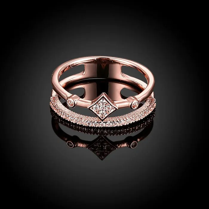 Yellow Chimes Rings Yellow Chimes Rings for Women Rose gold plated White Crystal Stoned Stainless Steel metal Band Designed Ring for women and girlsSize 6