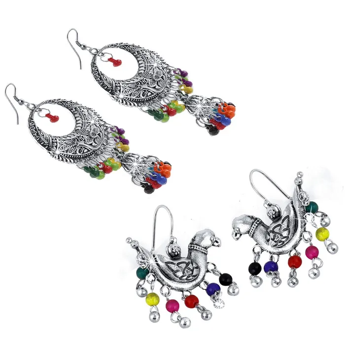 Yellow Chimes Stylish COMBO Silver Oxidized Kabooter Traditional Jhumka Chandbali Earrings for Women and Girls Yellow Chimes Earrings
