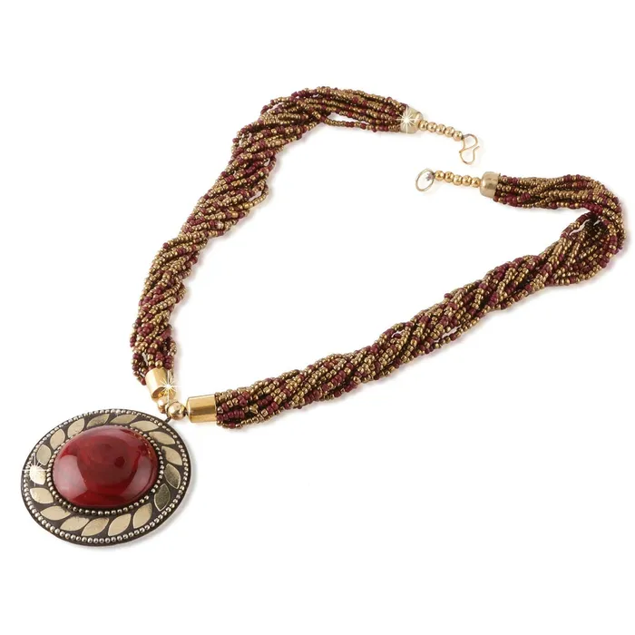 Yellow Chimes Tibetan Fancy Brown Necklace with Earrings Jewellery Set for Women and Girls Yellow Chimes Bracelets