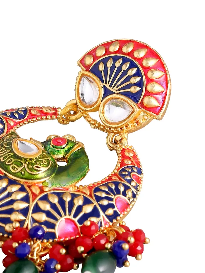 Yellow Chimes Traditional Gold Toned Multicolour Peacock Design Pearl Meenakari Chandbali Earrings for Women and Girls Medium YCTJER91MNKPCKMC Yellow Chimes Earrings