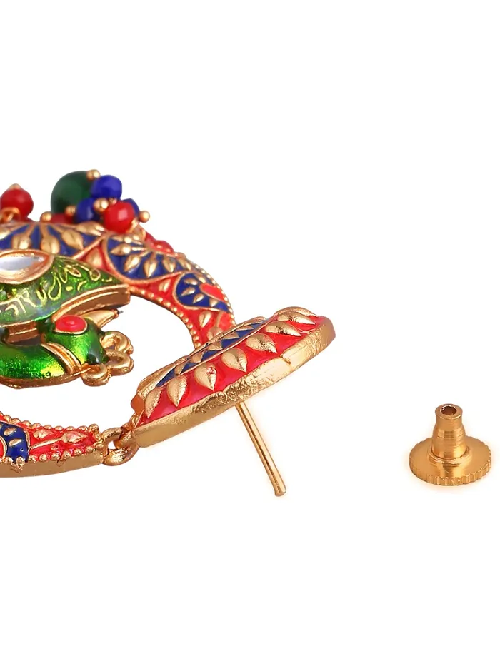 Yellow Chimes Traditional Gold Toned Multicolour Peacock Design Pearl Meenakari Chandbali Earrings for Women and Girls Medium YCTJER91MNKPCKMC Yellow Chimes Earrings