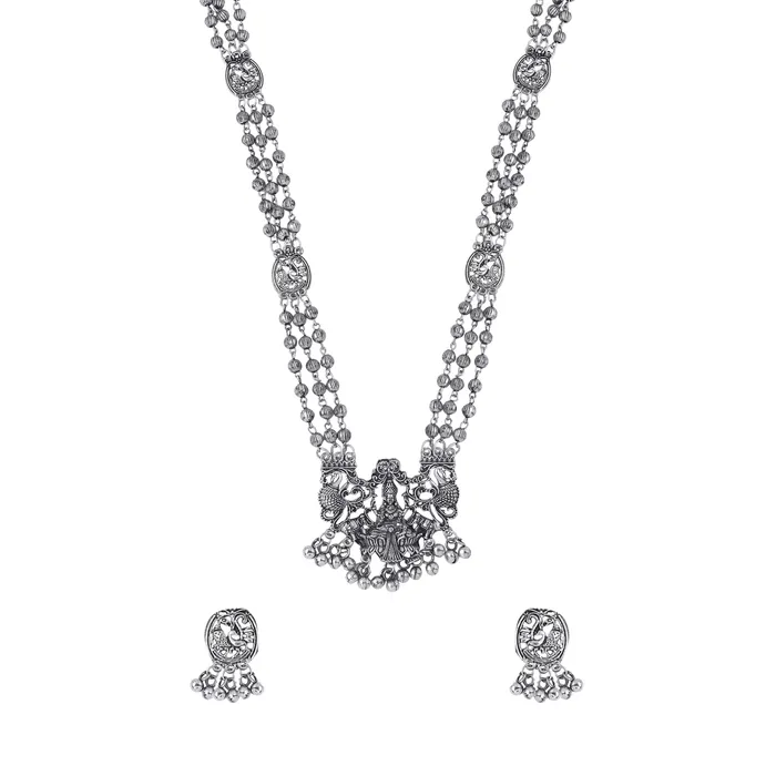 Yellow Chimes Watches Yellow Chimes Jewellery Set for Women and Girls Temple Jewellery Set for Women Silver Oxidised Temple Choker Necklace Set Birthday Gift for girls and women Anniversary Gift for Wife