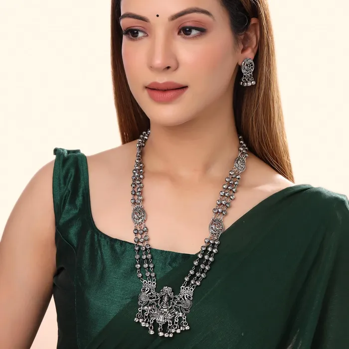 Yellow Chimes Watches Yellow Chimes Jewellery Set for Women and Girls Temple Jewellery Set for Women Silver Oxidised Temple Choker Necklace Set Birthday Gift for girls and women Anniversary Gift for Wife