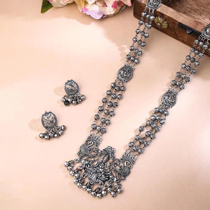 Yellow Chimes Watches Yellow Chimes Jewellery Set for Women and Girls Temple Jewellery Set for Women Silver Oxidised Temple Choker Necklace Set Birthday Gift for girls and women Anniversary Gift for Wife