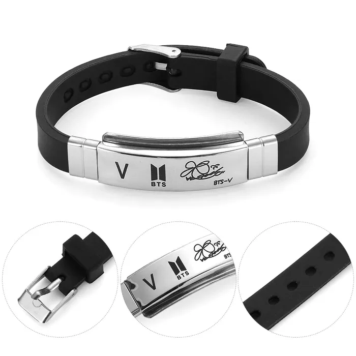 Yellow Chimes Yellow Chimes Bracelets for Girls and Boys BTS Bracelet for Girls Boys Silver Toned BTS Band Exquisite Signature VBTS Bracelets Stainless Steel Silicon Wristband Bracelet Necklaces