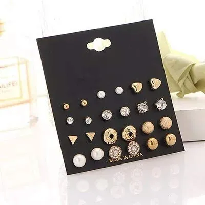 Yellow Chimes Yellow Chimes Combo of 12 PairsSet Multi Stylish Crystal Pearls Heart Shape Gold Plated Stud Earrings For Women and Girls Rings