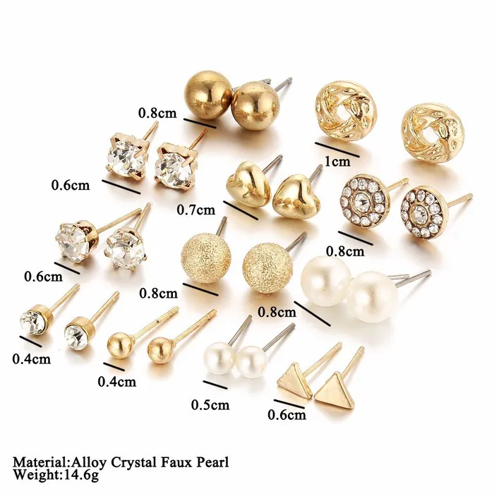 Yellow Chimes Yellow Chimes Combo of 12 PairsSet Multi Stylish Crystal Pearls Heart Shape Gold Plated Stud Earrings For Women and Girls Rings
