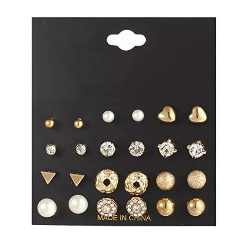 Yellow Chimes Yellow Chimes Combo of 12 PairsSet Multi Stylish Crystal Pearls Heart Shape Gold Plated Stud Earrings For Women and Girls Rings
