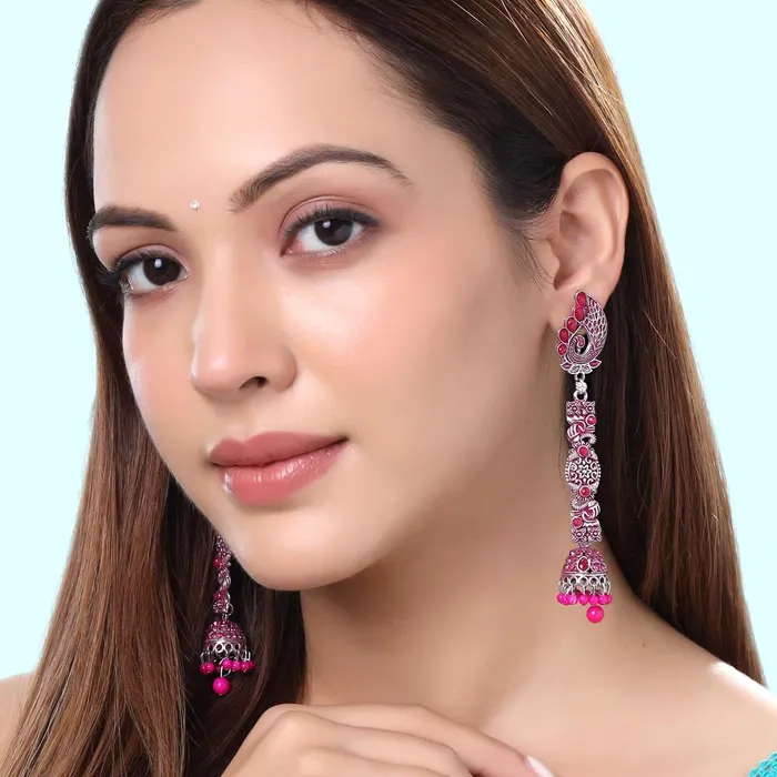 Yellow Chimes Yellow Chimes Earrings for Women and Girls Meenakari Jhumka and Drop Earrings 2 Pair Combo of Silver Plated Long Jhumka Earrings Birthday Gift for girls and women Anniversary Gift for Wife Earrings