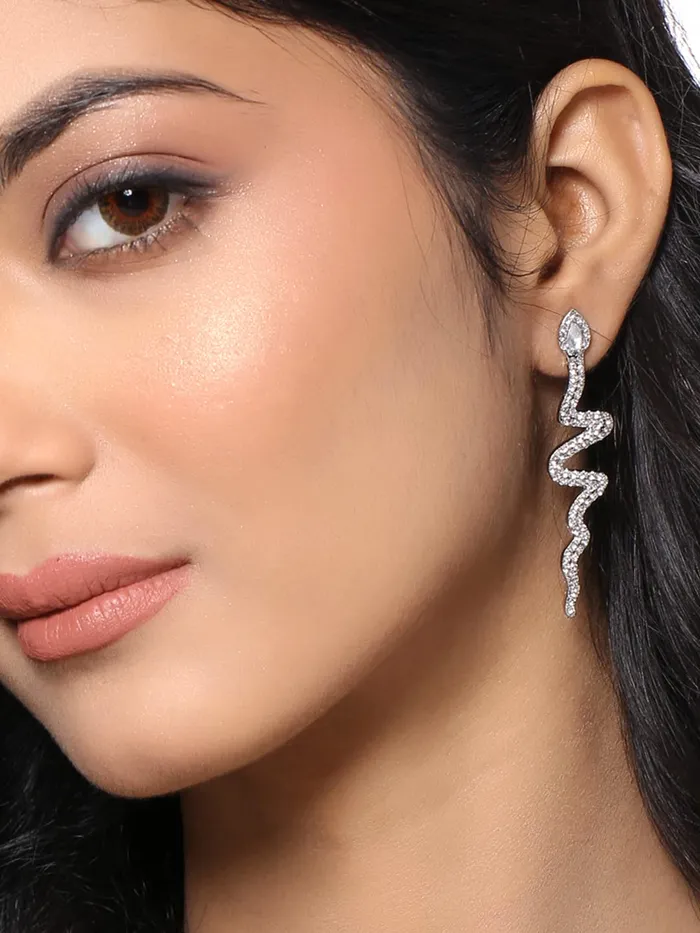 Yellow Chimes Yellow Chimes Earrings for Women and Girls Snake Designed Dangler Silver Tone Long Dangler Earrings Birthday Gift for girls and women Anniversary Gift for Wife Necklaces