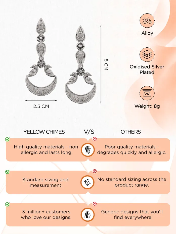 Yellow Chimes Yellow Chimes Earrings for Women Girls Silver Oxidised Long Dangler Earrings Traditional Silver Oxidised Plated Danglers Earrings Eternal Elegance Birthday Anniversary Gift For Girls Women Earrings