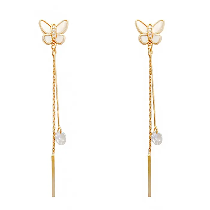 Yellow Chimes Yellow Chimes Earrings For Women Gold Tone Crystal Studded Butterfly Stud With Long Chain Drop Dangler Earrings For Women and Girls Earrings Yellow Chimes Yellow Chimes Earrings For Women Gold Tone Crystal Studded Butterfly Stud With Long Chain Drop Dangler Earrings For Women and Girls Earrings