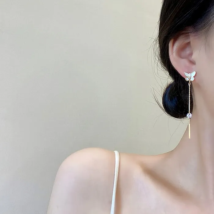 Yellow Chimes Yellow Chimes Earrings For Women Gold Tone Crystal Studded Butterfly Stud With Long Chain Drop Dangler Earrings For Women and Girls Earrings