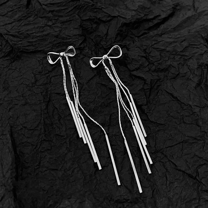Yellow Chimes Yellow Chimes Earrings For Women Silver Toned Bow Shaped Chain Hanging Dangler Earrings For Women and Girls Earrings