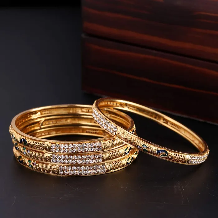 Yellow Chimes Yellow Chimes Ethnic Gold Plated Peacock Designer Crystal Studded Traditional 4 Pcs Bangles Set for Women and Girls 28 Necklaces