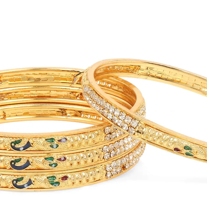 Yellow Chimes Yellow Chimes Ethnic Gold Plated Peacock Designer Crystal Studded Traditional 4 Pcs Bangles Set for Women and Girls 28 Necklaces