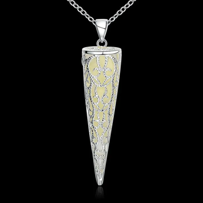 Yellow Chimes YELLOW CHIMES GlowinTheDark Cone Style 925 Silver Plated Hallmarked Pendant for Girls and Women Rings