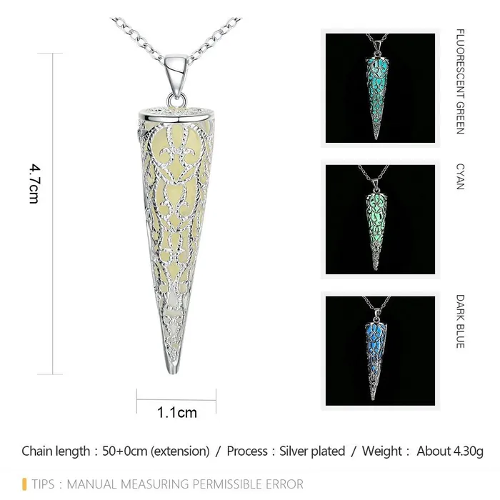 Yellow Chimes YELLOW CHIMES GlowinTheDark Cone Style 925 Silver Plated Hallmarked Pendant for Girls and Women Rings