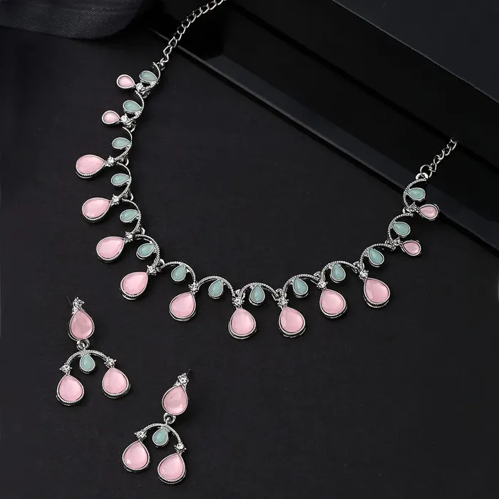 Yellow Chimes Yellow Chimes Jewellery Set for Women and Girls Crystal Jewellery Set for Women Silver Tone Crystal Choker Necklace Set Birthday Gift for girls and women Anniversary Gift for Wife Earrings