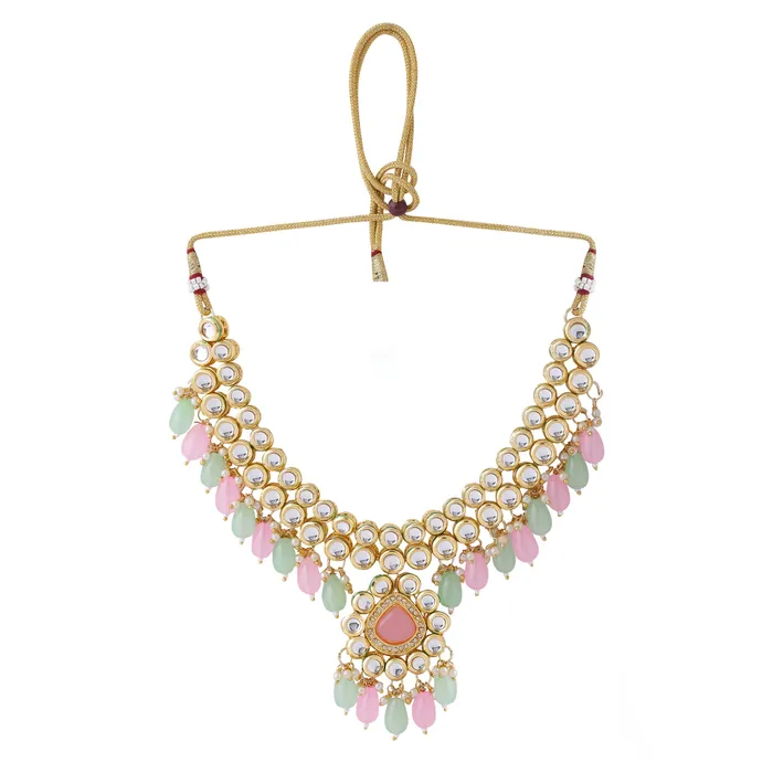 Yellow Chimes Yellow Chimes Jewellery Set for Women and Girls Kundan Necklace Set Gold Plated White Pearl Drop Kundan Choker Necklace Set Birthday Gift for girls and women Anniversary Gift for Wife Earrings