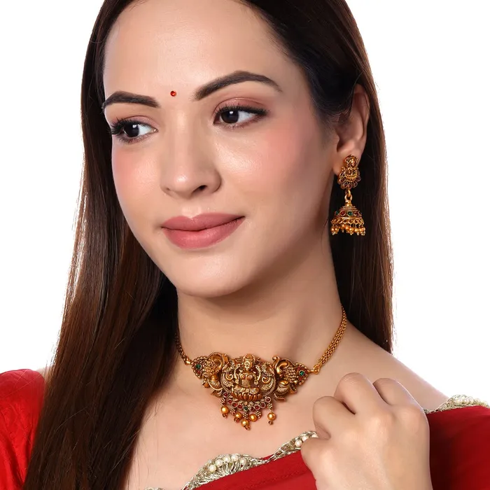 Yellow Chimes Yellow Chimes Jewellery Set for Women and Girls Temple Jewellery Set for Women Gold Plated Traditional Choker Necklace Set Birthday Gift for girls and women Anniversary Gift for Wife Bracelets