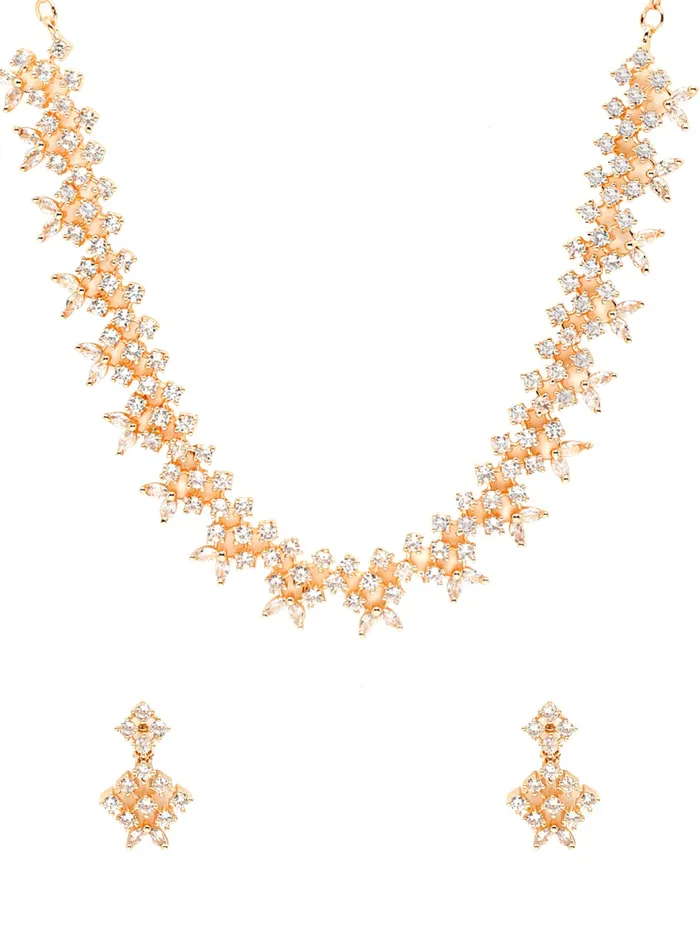 Yellow Chimes Yellow Chimes Jewellery Set For Women Rose Gold Toned ADAmerican Diamond Studded Necklace Set For Women and Girls Earrings Yellow Chimes Yellow Chimes Jewellery Set For Women Rose Gold Toned ADAmerican Diamond Studded Necklace Set For Women and Girls Earrings
