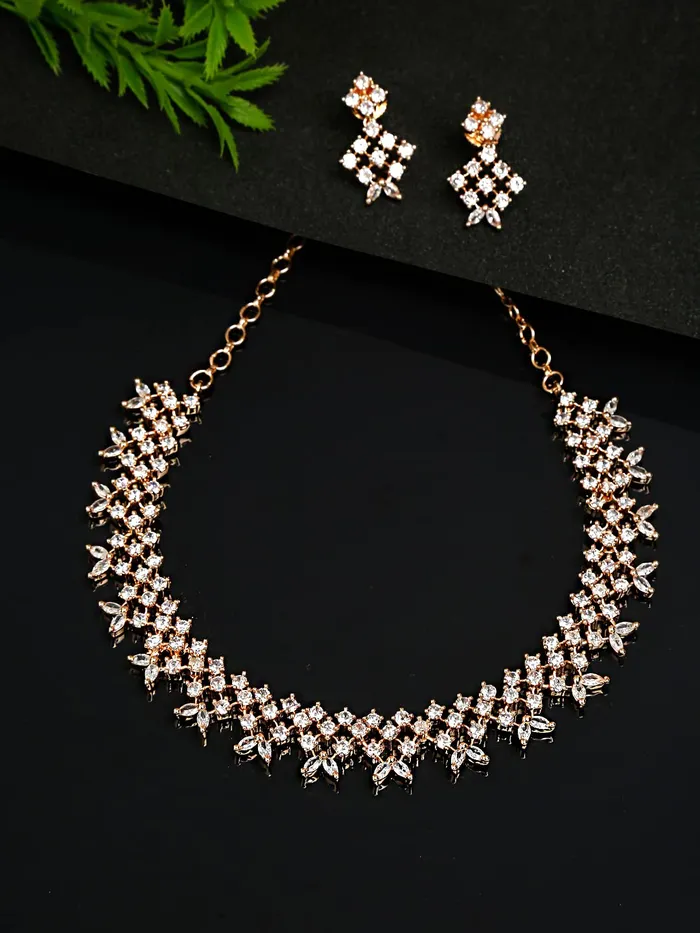 Yellow Chimes Yellow Chimes Jewellery Set For Women Rose Gold Toned ADAmerican Diamond Studded Necklace Set For Women and Girls Earrings