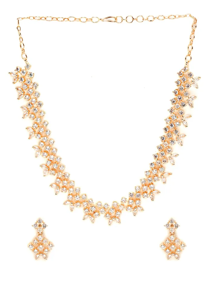 Yellow Chimes Yellow Chimes Jewellery Set For Women Rose Gold Toned ADAmerican Diamond Studded Necklace Set For Women and Girls Earrings