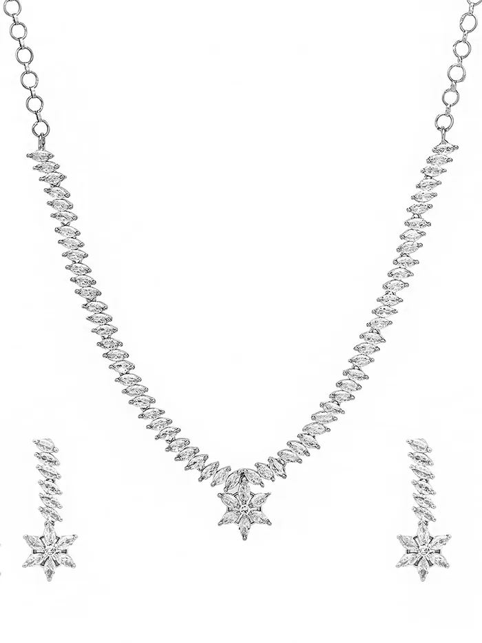 Yellow Chimes Yellow Chimes Jewellery Set for Women Silver Toned American DiamondAD Studded Floral Charm Design Choker Necklace Set with Earrings for Women and Girls Necklaces Yellow Chimes Yellow Chimes Jewellery Set for Women Silver Toned American DiamondAD Studded Floral Charm Design Choker Necklace Set with Earrings for Women and Girls Necklaces