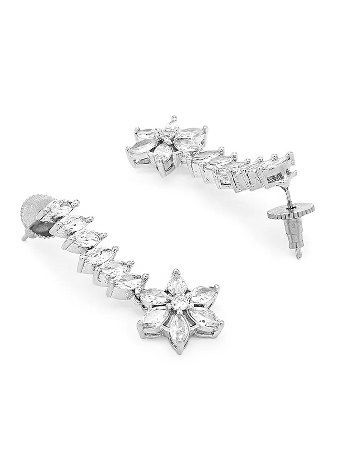 Yellow Chimes Yellow Chimes Jewellery Set for Women Silver Toned American DiamondAD Studded Floral Charm Design Choker Necklace Set with Earrings for Women and Girls Necklaces