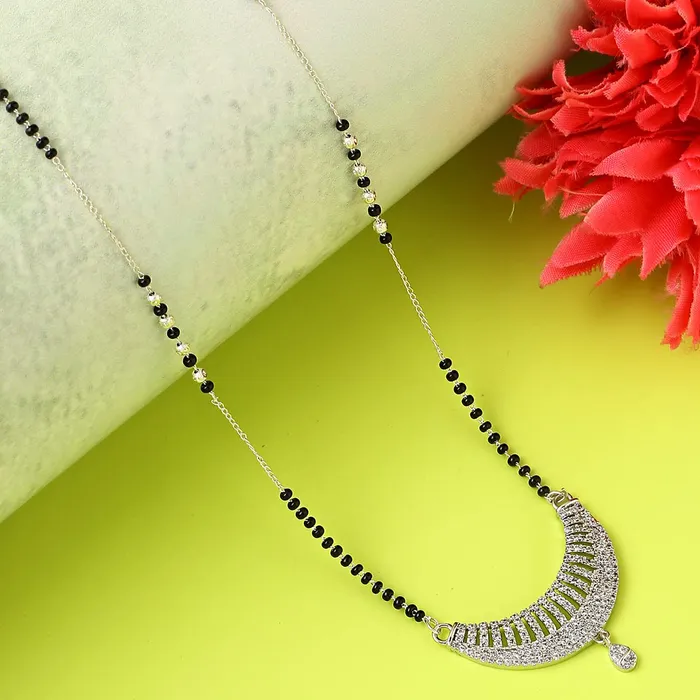 Yellow Chimes Yellow Chimes Mangalsutra for Women Silver Plated ADAmerican Diamond Crystal Studded Traditional Designed Mangalsutra for Women and Girls Necklaces
