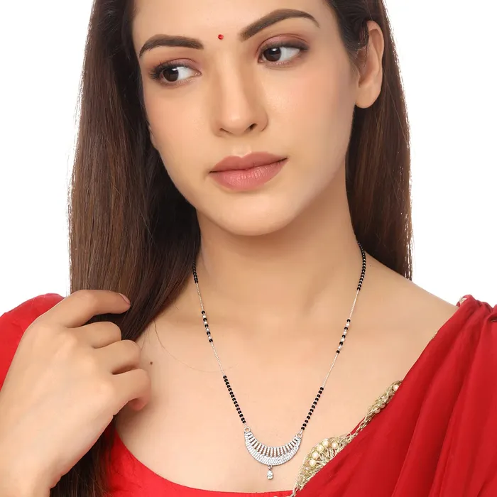 Yellow Chimes Yellow Chimes Mangalsutra for Women Silver Plated ADAmerican Diamond Crystal Studded Traditional Designed Mangalsutra for Women and Girls Necklaces