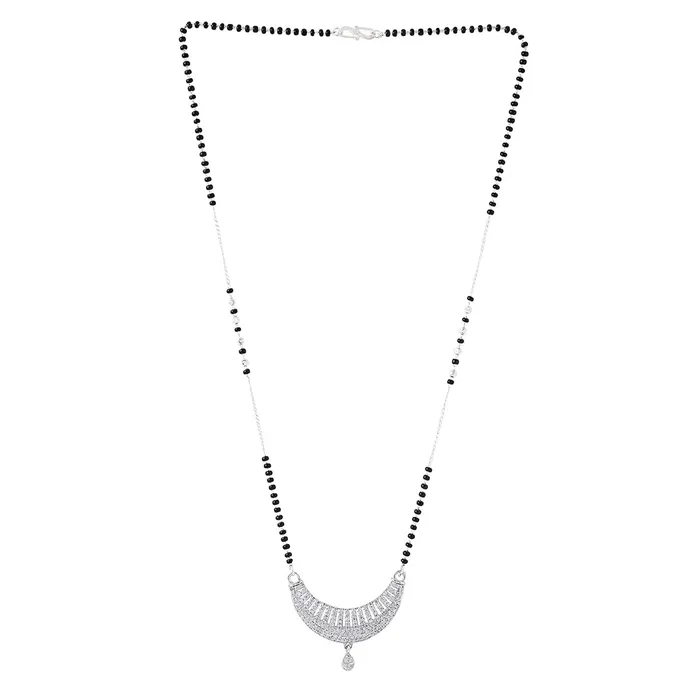 Yellow Chimes Yellow Chimes Mangalsutra for Women Silver Plated ADAmerican Diamond Crystal Studded Traditional Designed Mangalsutra for Women and Girls Necklaces