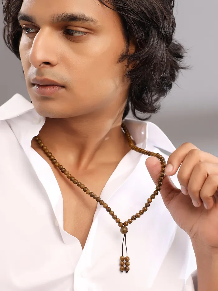 Yellow Chimes Yellow Chimes Neck Chain For Men Wooden Beads Mala Necklace for Men Fashion Adjustable Neck Chains for Boys Accessories for Men Birthday Gift for Men and Boys Anniversary Gift for Husband Earrings