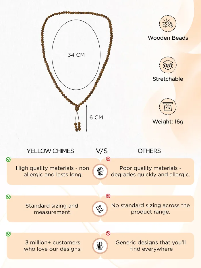 Yellow Chimes Yellow Chimes Neck Chain For Men Wooden Beads Mala Necklace for Men Fashion Adjustable Neck Chains for Boys Accessories for Men Birthday Gift for Men and Boys Anniversary Gift for Husband Earrings