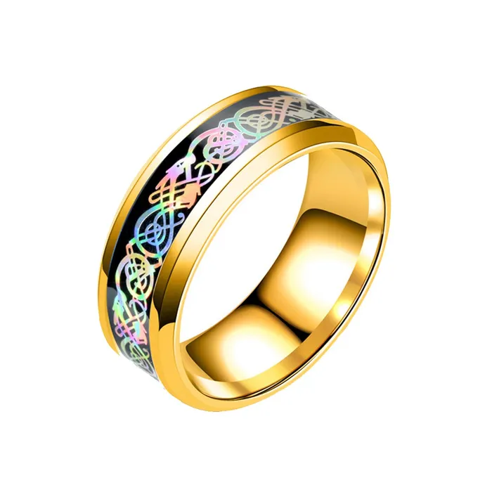Yellow Chimes Yellow Chimes Rings for Men Dragon Celtic Inlay Polish Finish Titanium Steel Golden Ring for Men Boys Rings