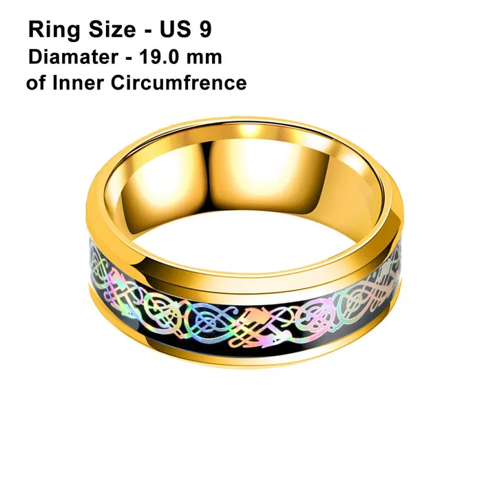 Yellow Chimes Yellow Chimes Rings for Men Dragon Celtic Inlay Polish Finish Titanium Steel Golden Ring for Men Boys Rings