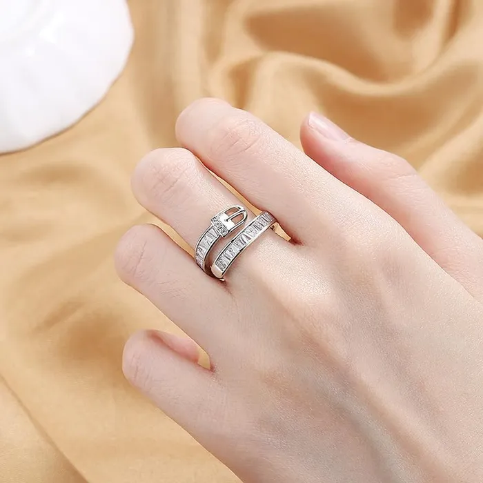 Yellow Chimes Yellow Chimes Rings for Women and Girls Fashion Silver Band Ring Silver Toned Crystal Belt Buckle Adjustable Finger Ring for Women Birthday Gift For Girls Women Anniversary Gift for Wife Earrings